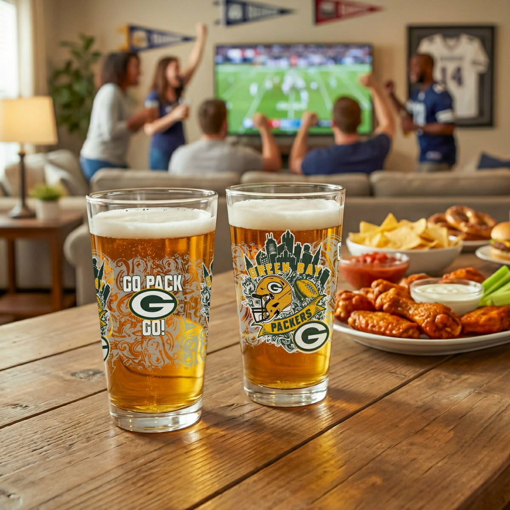 Green Bay Packers 16oz Glass pint, Set of 2 - NFL Home