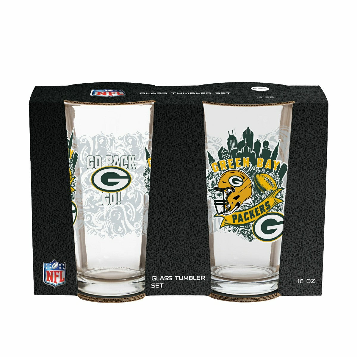 Green Bay Packers 16oz Glass pint, Set of 2 - NFL Home