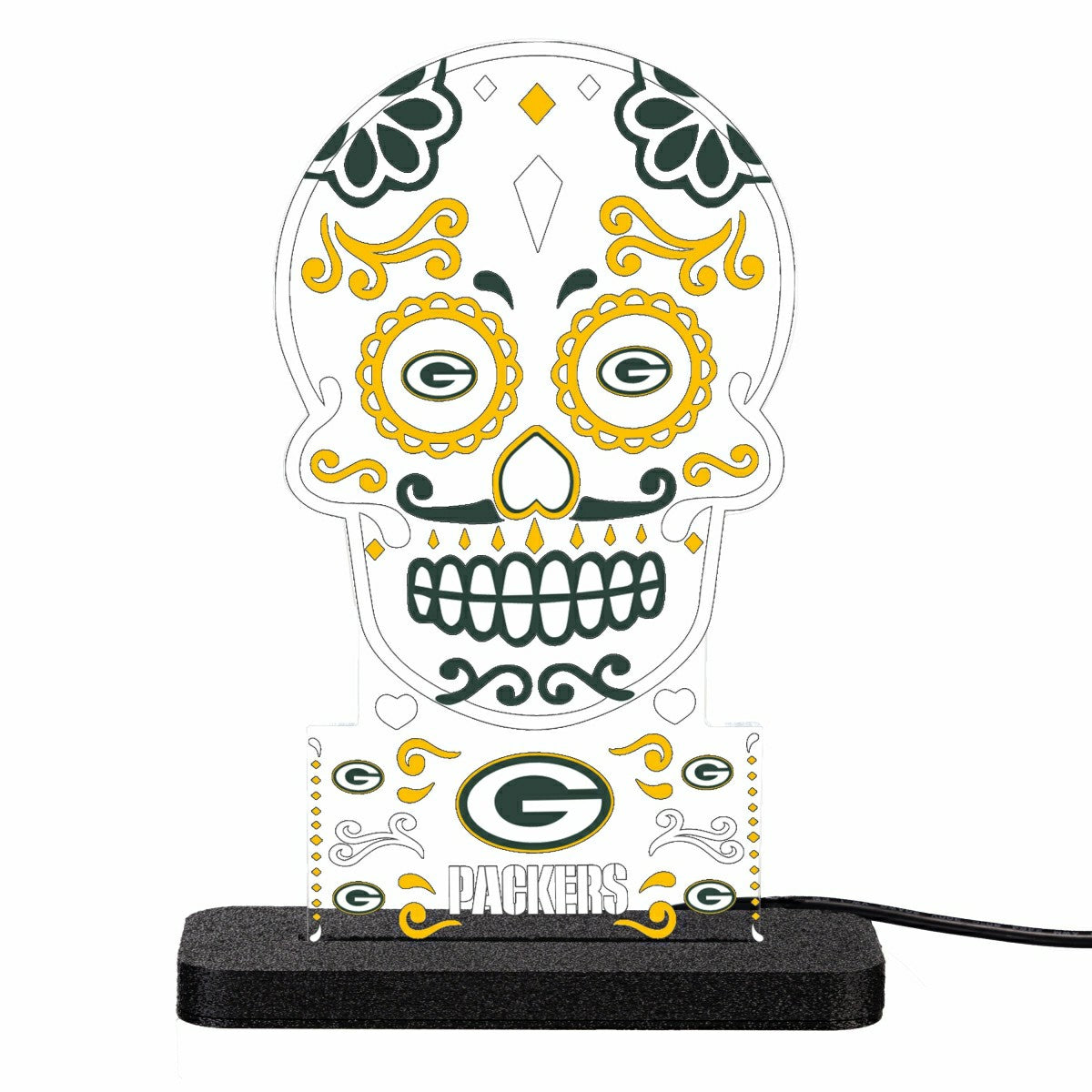 Green Bay Packers NFL Football Sugar Skull Desklite LED Decor - NFL Home