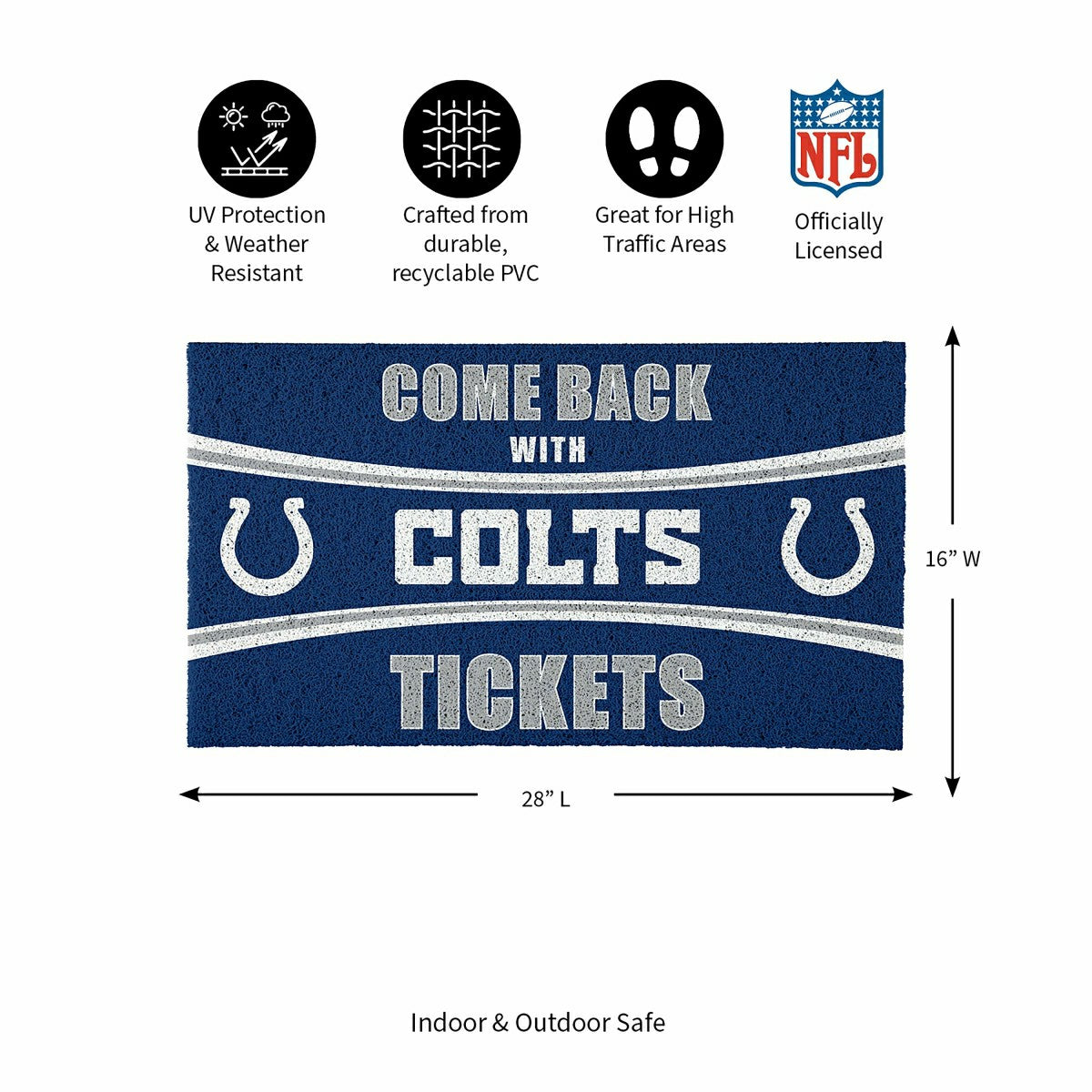28" x 16" PVC Trapper Mat, Come Back with Tickets, Indianapolis Colts - NFL