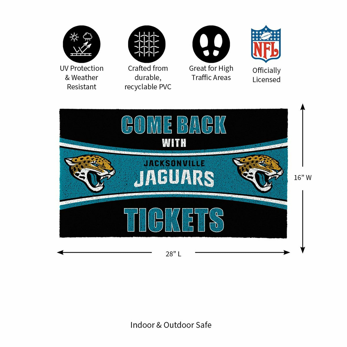 28" x 16" PVC Trapper Mat, Come Back with Tickets, Jacksonville Jaguar - NFL