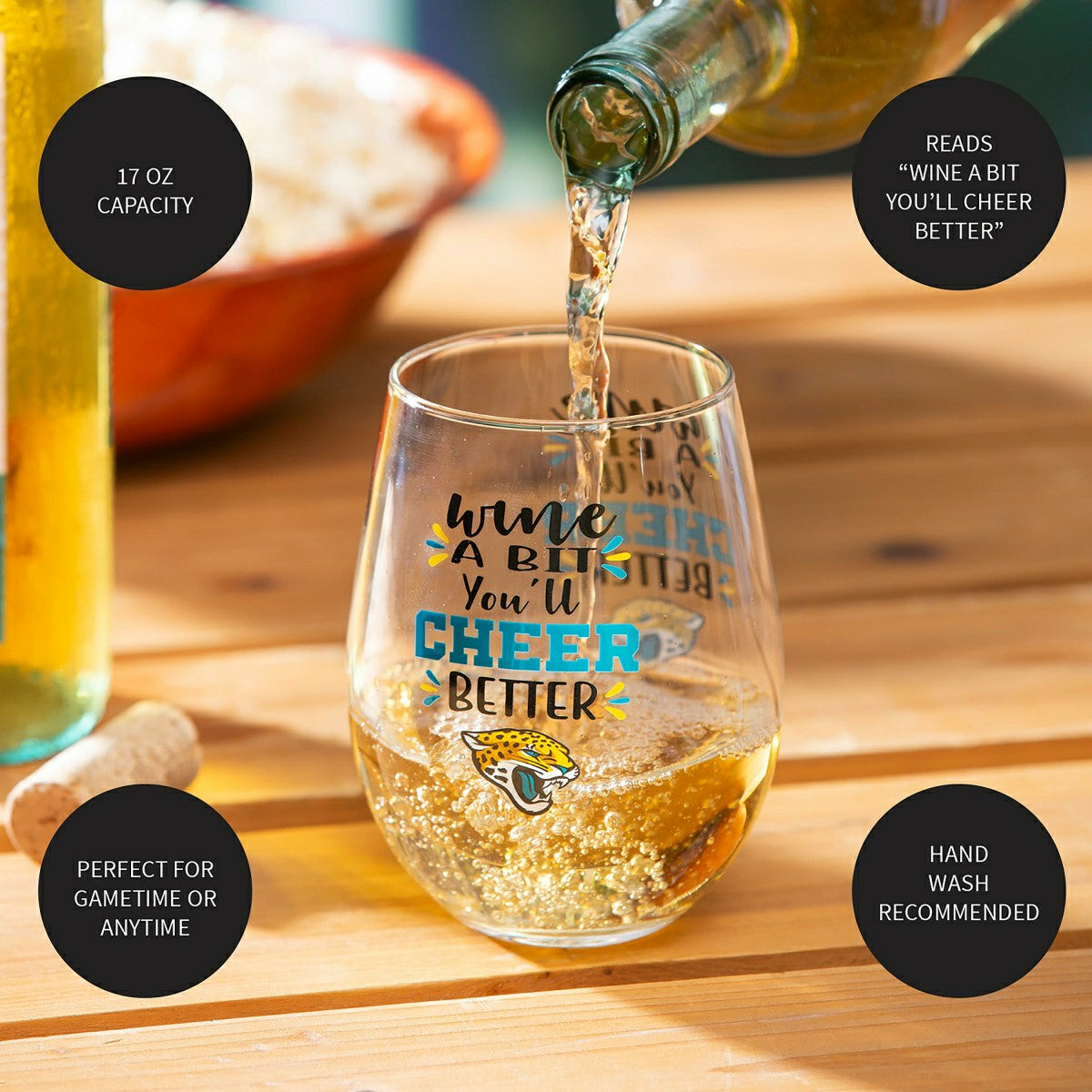Jacksonville Jaguars, 17oz Boxed Stemless Wine - NFL Home
