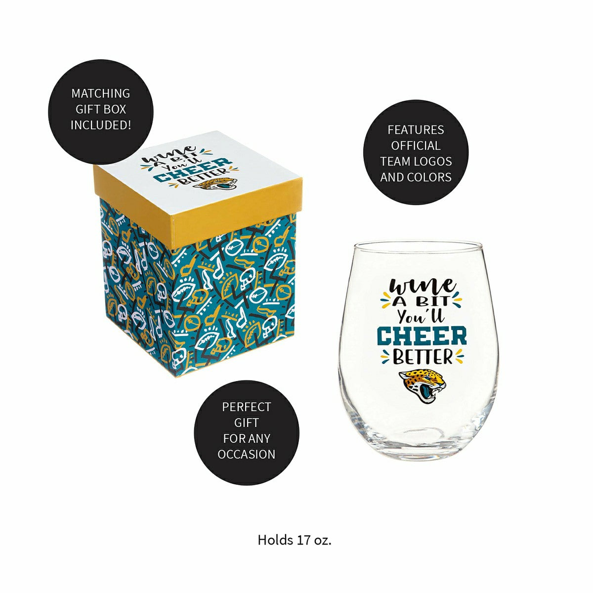 Jacksonville Jaguars, 17oz Boxed Stemless Wine - NFL Home