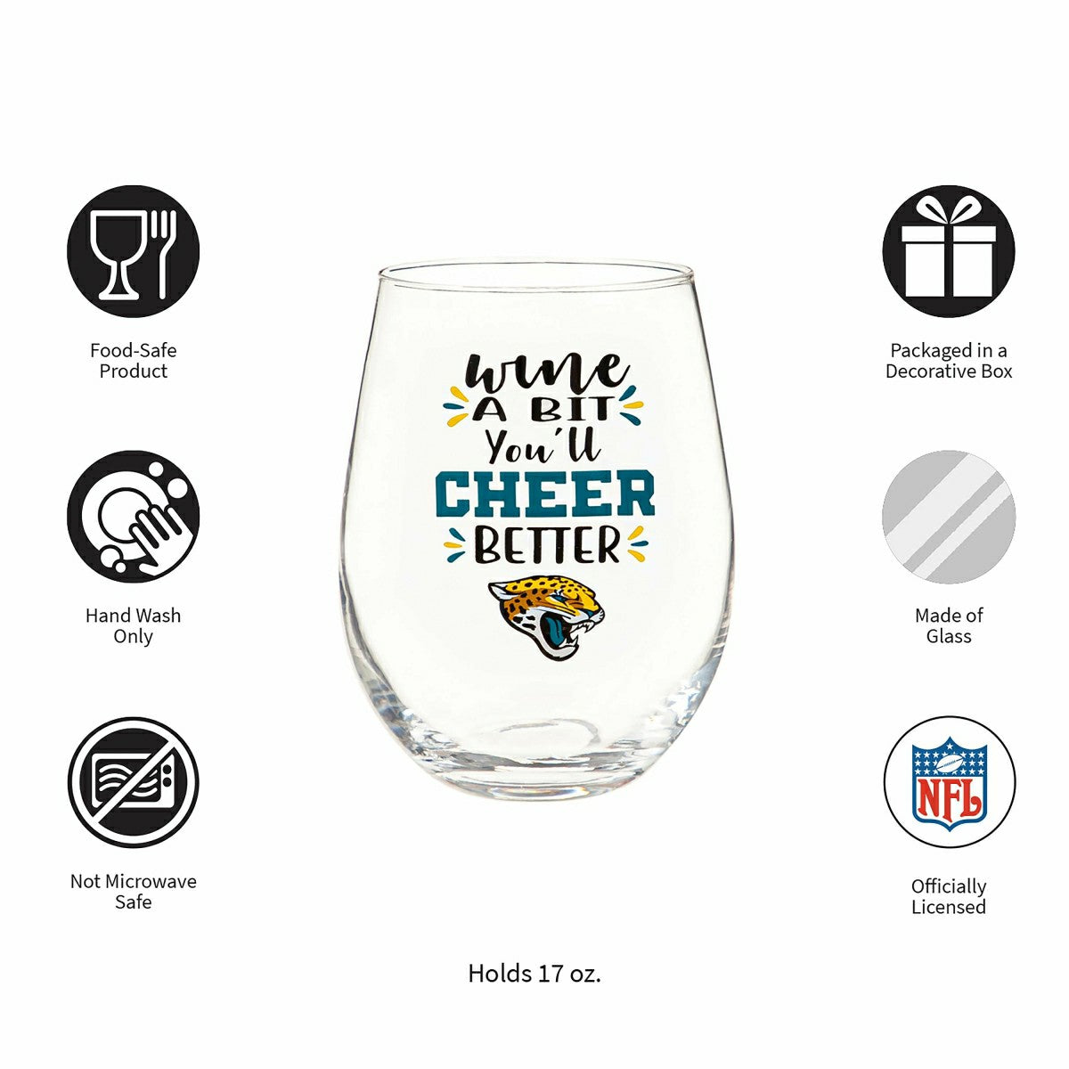 Jacksonville Jaguars, 17oz Boxed Stemless Wine - NFL Home