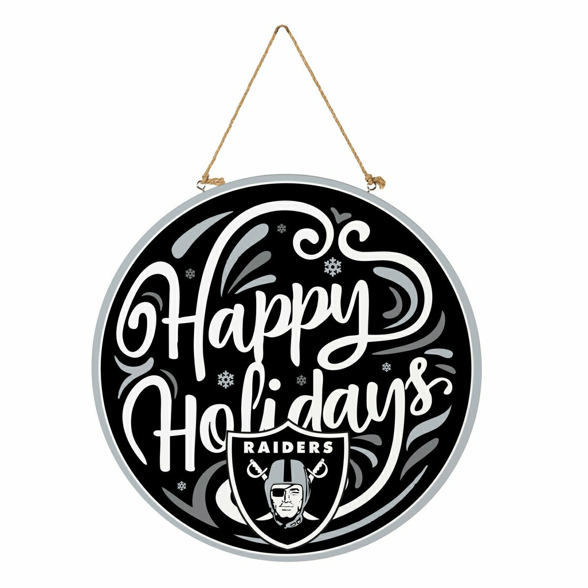 Las Vegas Raiders Holiday Round Door Décor with Hanging Rope, 18x18 - NFL Home