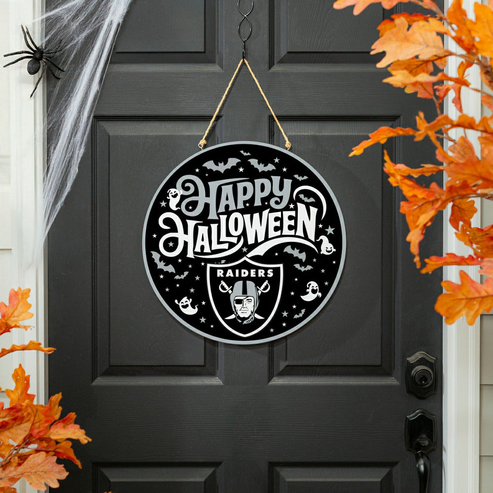 Las Vegas Raiders Halloween Round Door Décor with Hanging Rope, 18x18 - NFL Home