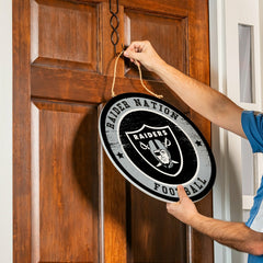 Las Vegas Raiders Round Door Décor with Hanging Rope, 18x18 - NFL Home