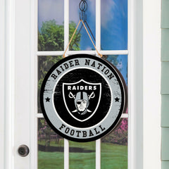 Las Vegas Raiders Round Door Décor with Hanging Rope, 18x18 - NFL Home