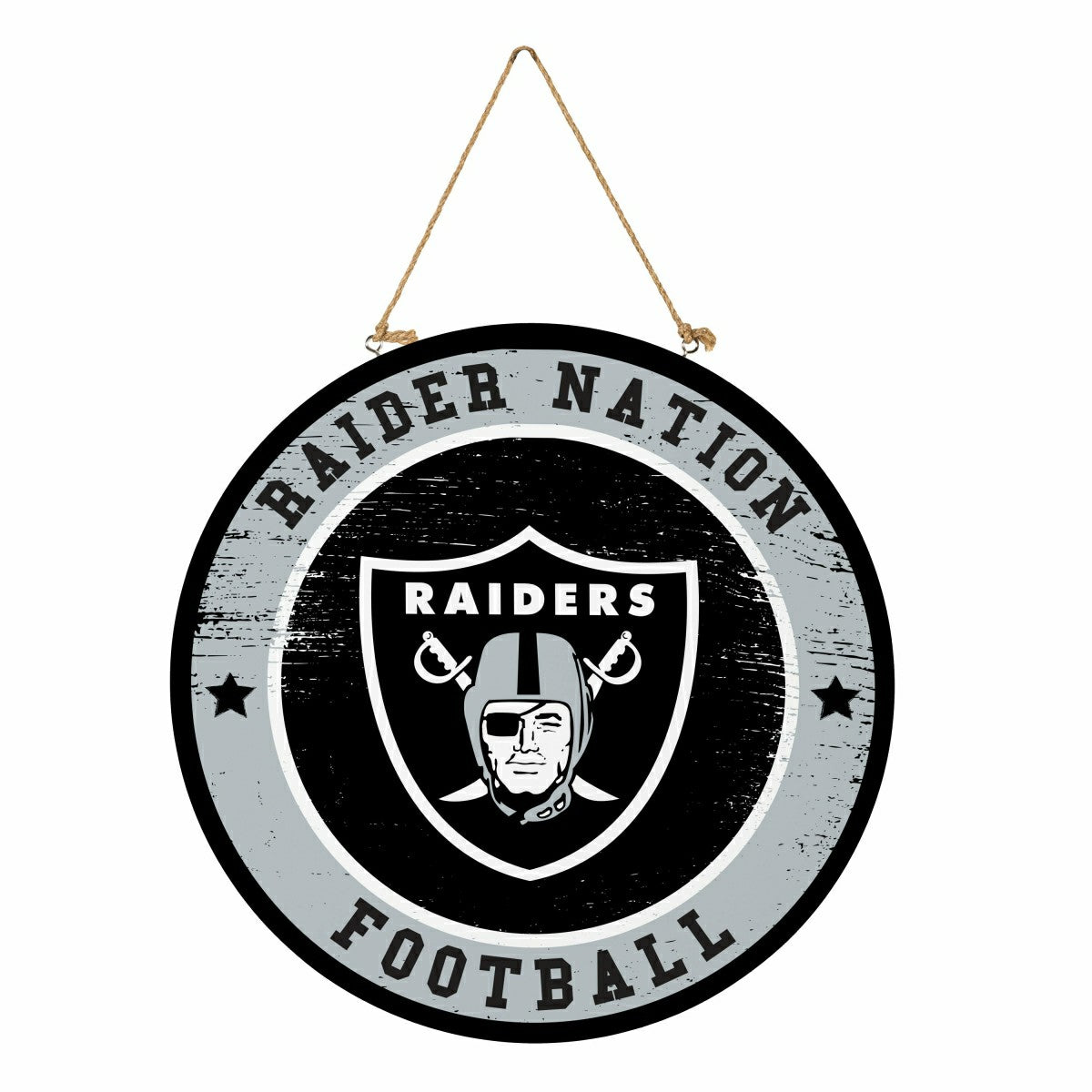 Las Vegas Raiders Round Door Décor with Hanging Rope, 18x18 - NFL Home