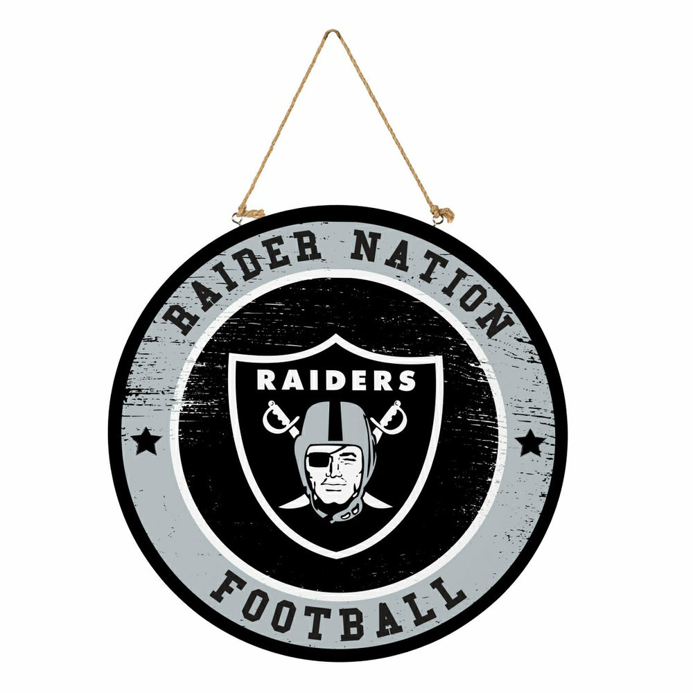Las Vegas Raiders Round Door Décor with Hanging Rope, 18x18 - NFL Home
