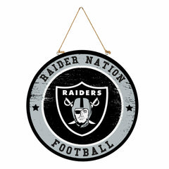 Las Vegas Raiders Round Door Décor with Hanging Rope, 18x18 - NFL Home