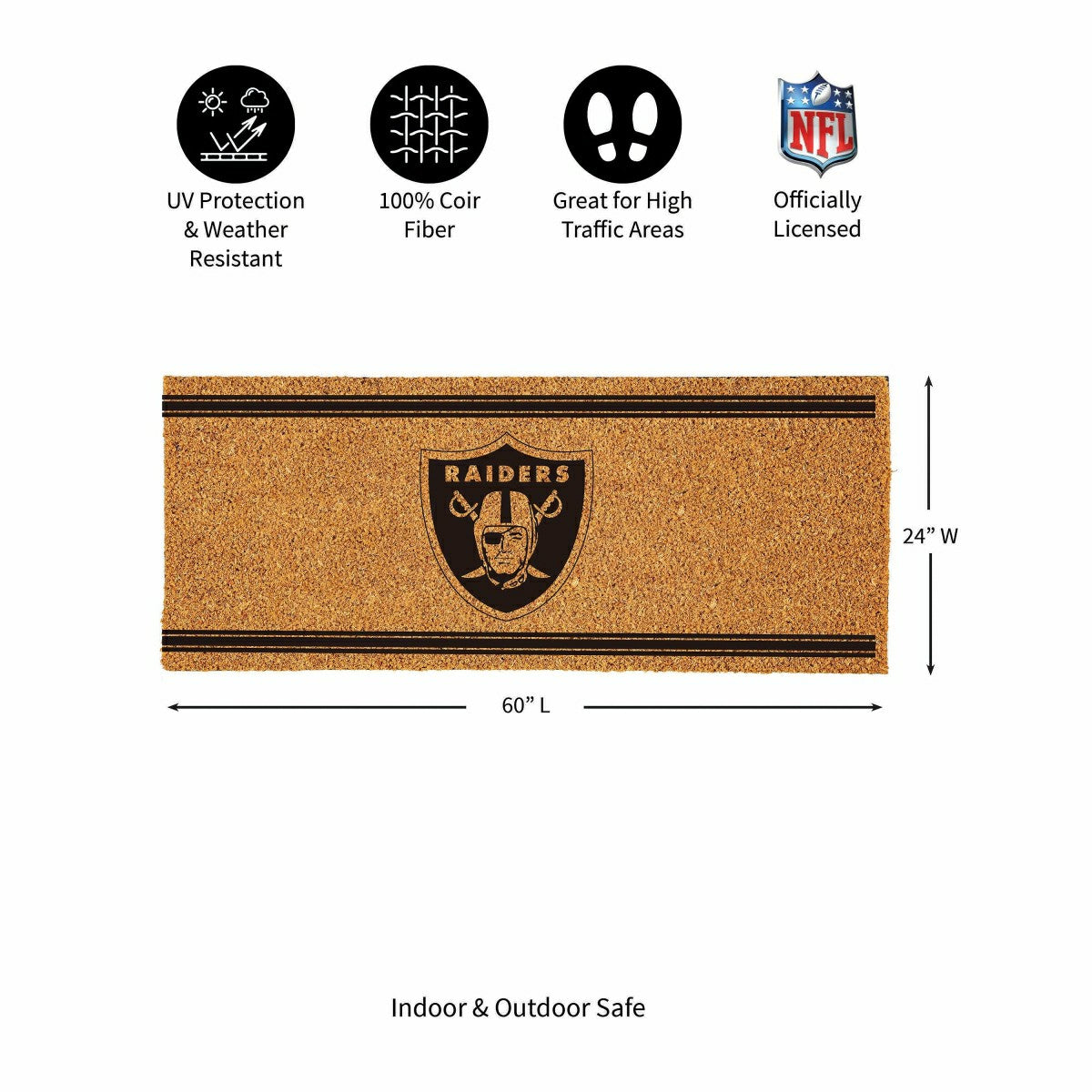 Las Vegas Raiders Extra Large One Color Coir Mat, 60"x24" - NFL