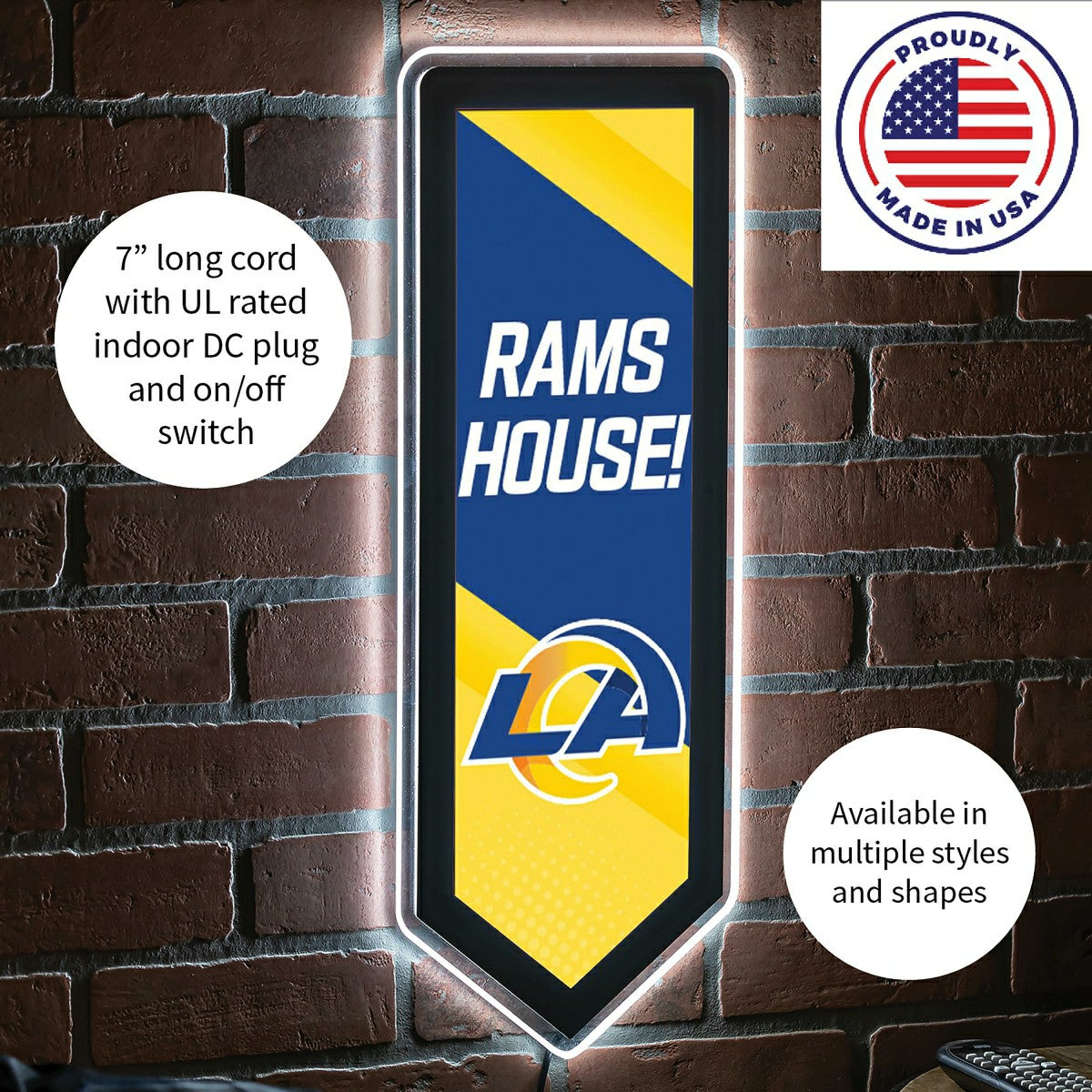 LED Wall Decor, Pennant, Los Angeles Rams - NFL Home