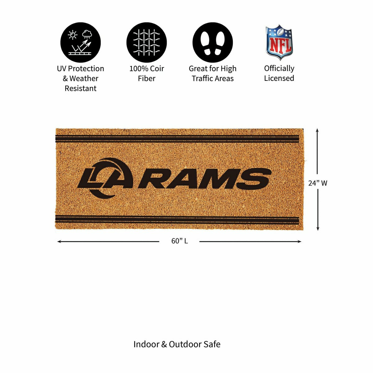 Los Angeles Rams Extra Large One Color Coir Mat, 60"x24" - NFL