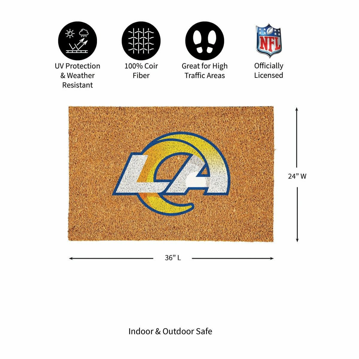 Los Angeles Rams Large Full Color Coir Mat, 36"x24" - NFL