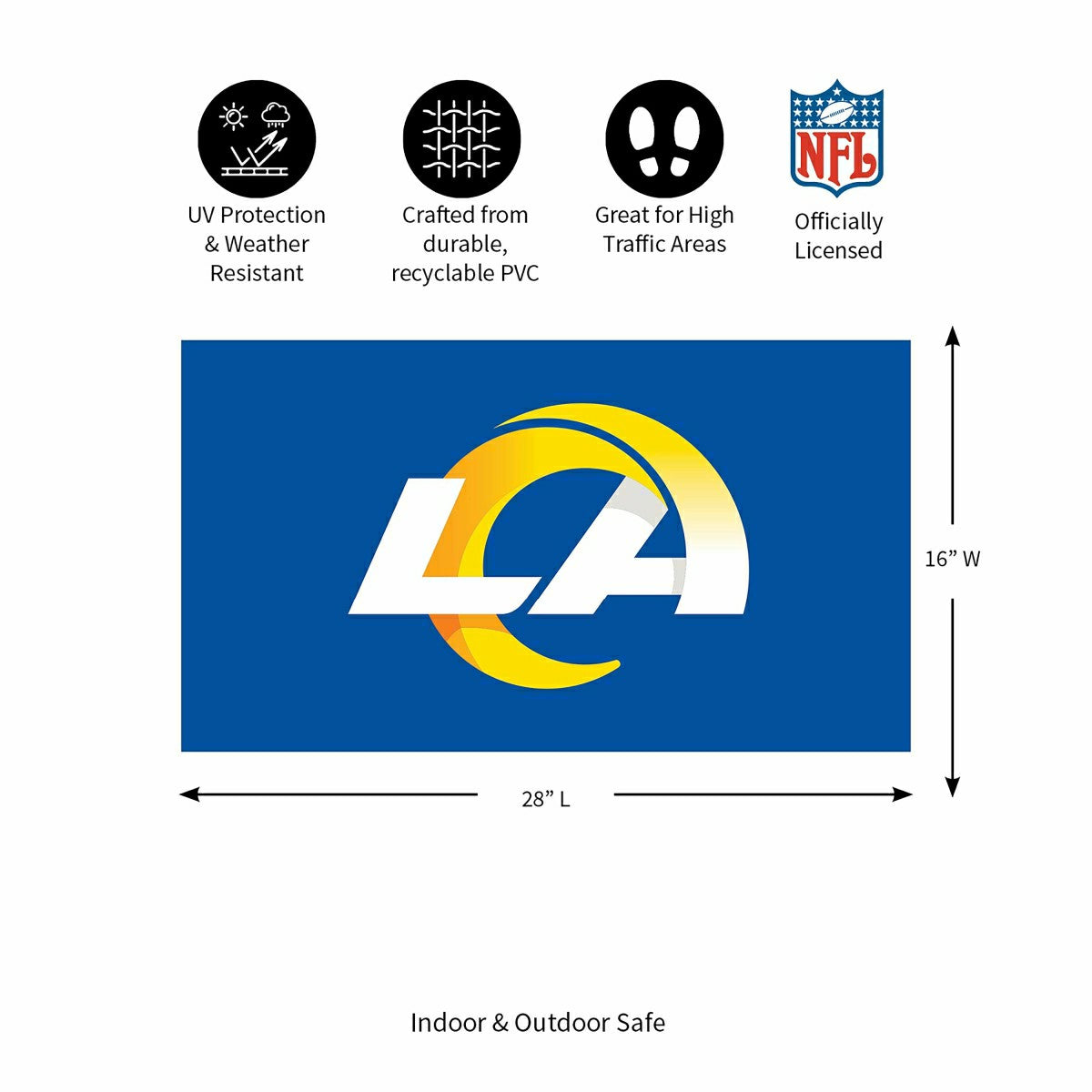 Full Color PVC Mat, 16" x 28", Los Angeles Rams - NFL