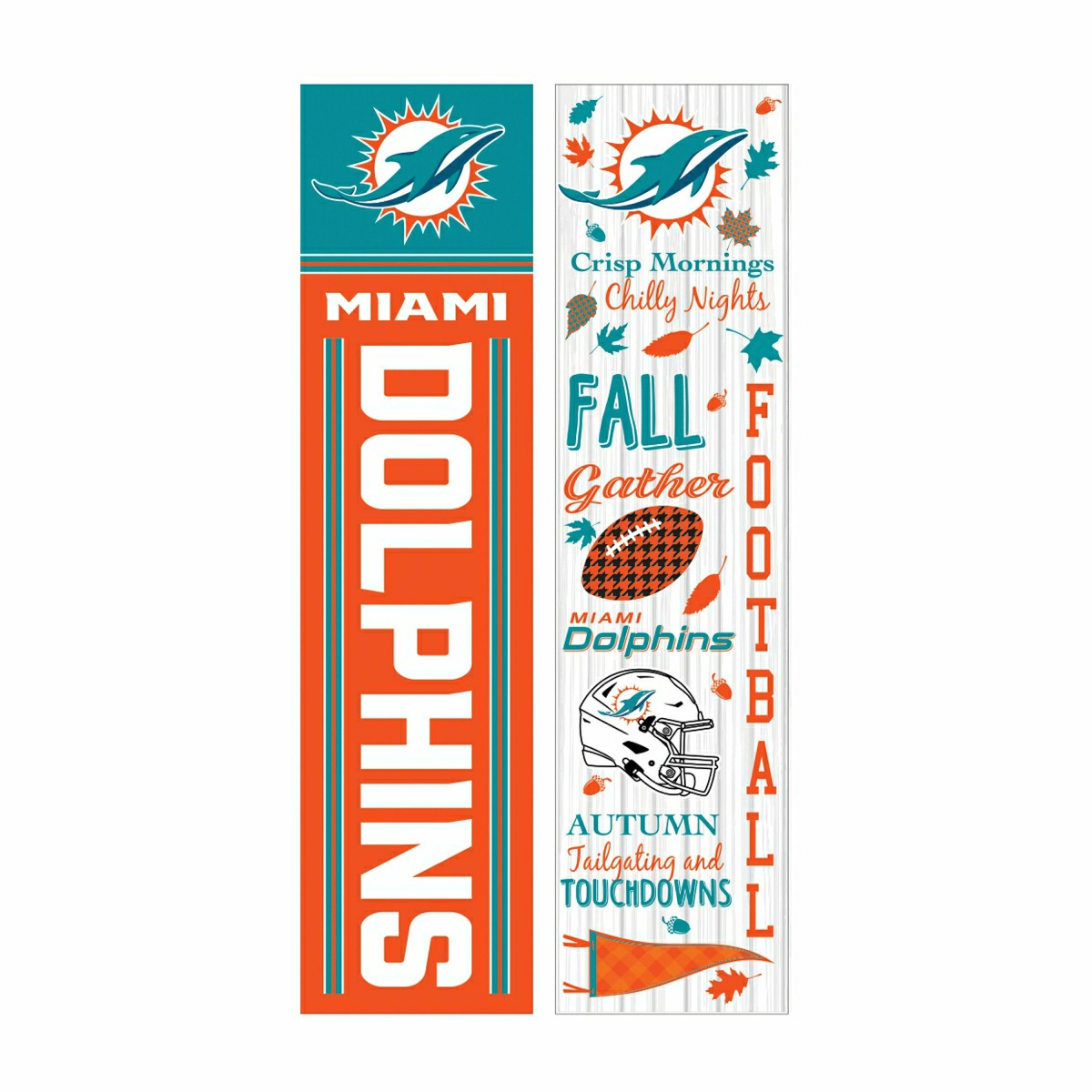 46" Double Sided Leaner, Miami Dolphins, Fall Seasonal - NFL Home