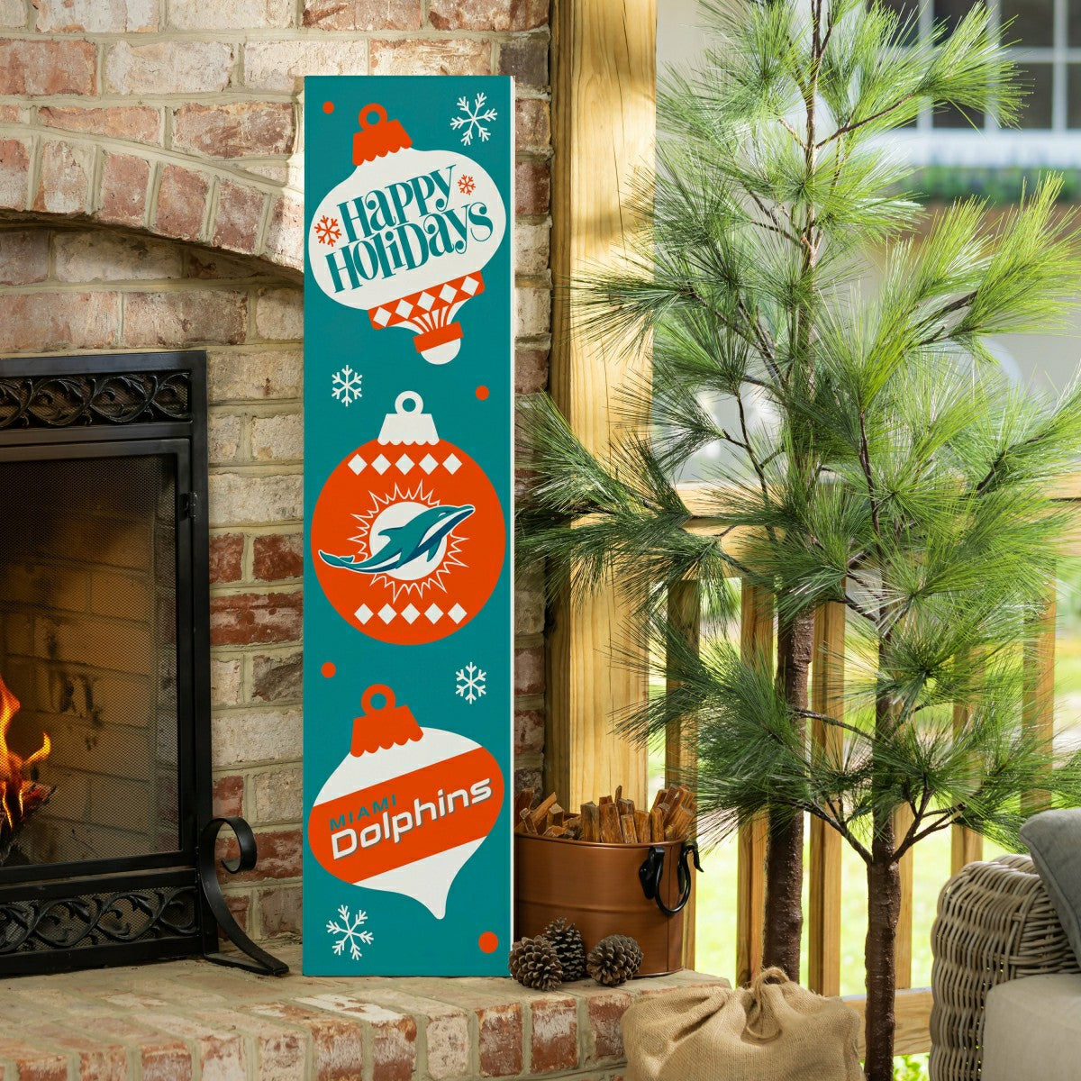 47" Double Sided Leaner, Miami Dolphins, Christmas - NFL Home