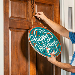 Miami Dolphins Holiday Round Door Décor with Hanging Rope, 18x18 - NFL Home