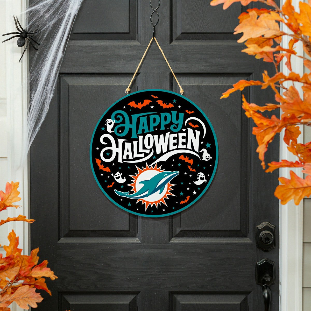 Miami Dolphins Halloween Round Door Décor with Hanging Rope, 18x18 - NFL Home