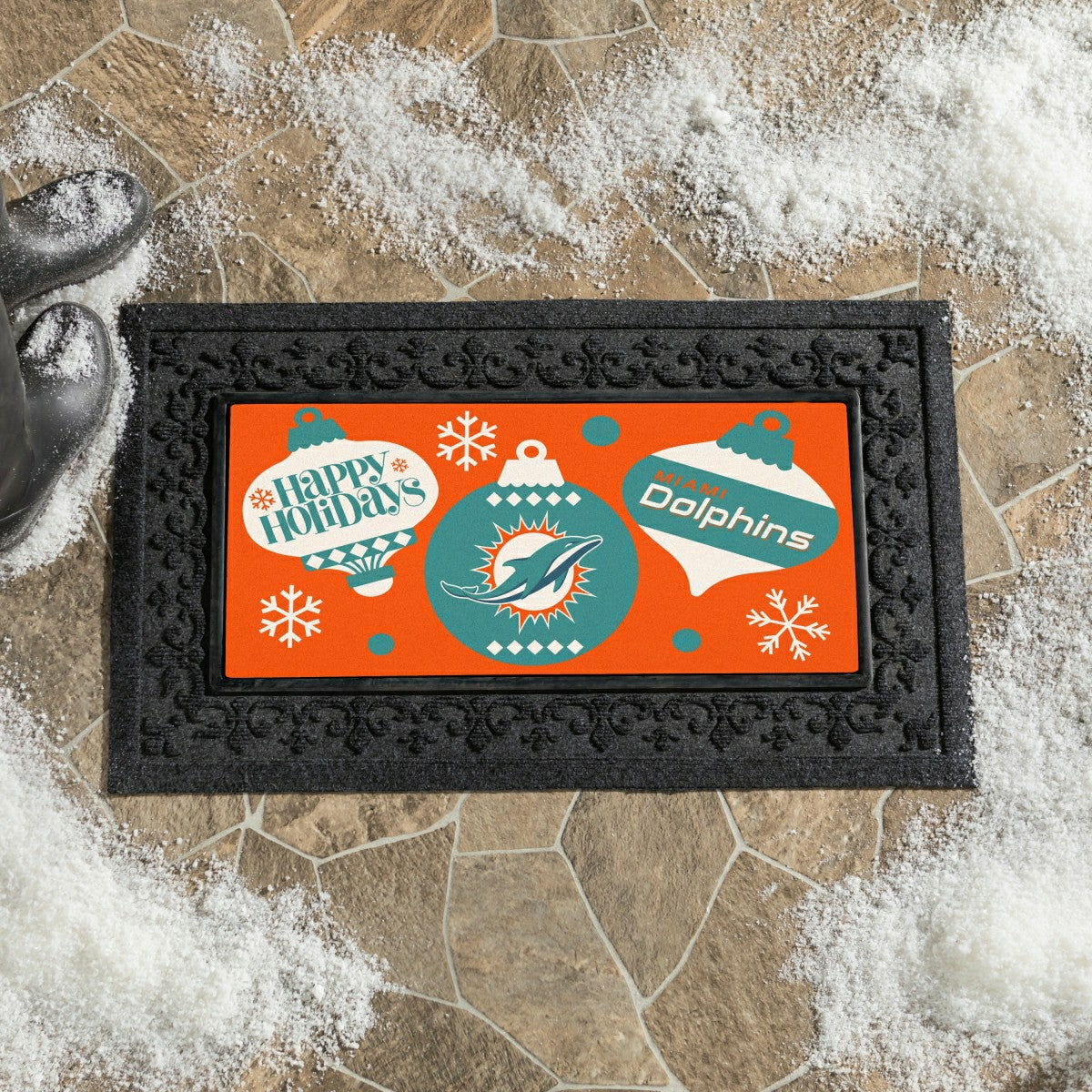 Miami Dolphins Holiday Flocked Coir Sassafras Switch Mat, 22"x10" - NFL