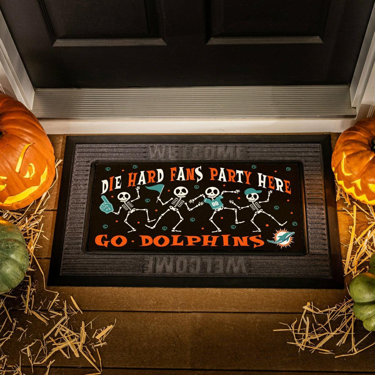 Miami Dolphins Flocked Coir Halloween Sassafras Switch Mat, 22"x10" - NFL