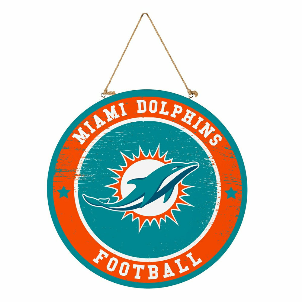 Miami Dolphins Round Door Décor with Hanging Rope, 18x18 - NFL Home