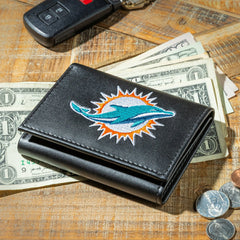 Miami Dolphins Black Tri-Fold Embroidered Wallet - NFL Home