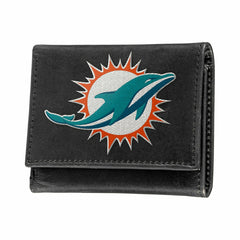 Miami Dolphins Black Tri-Fold Embroidered Wallet - NFL Home