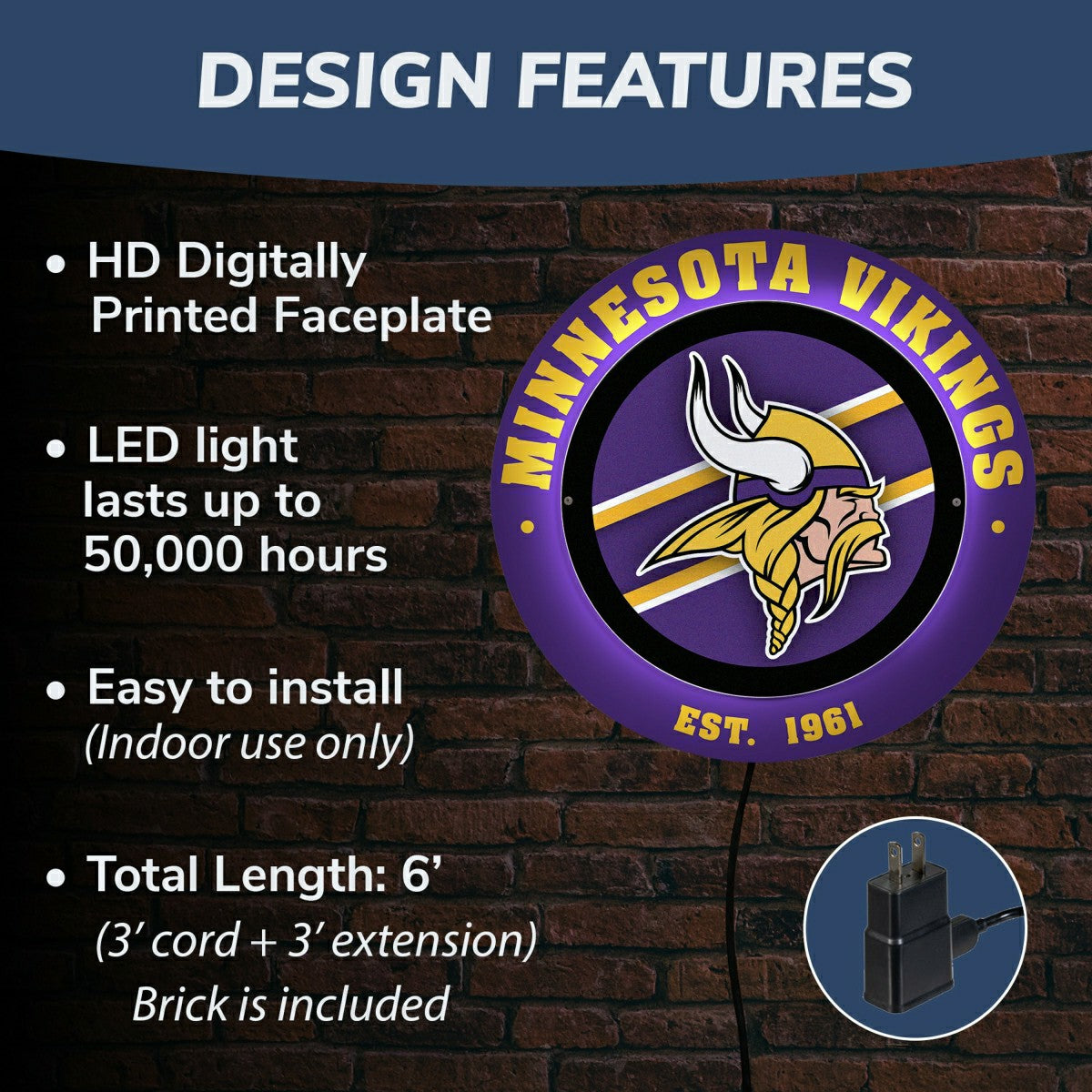 Minnesota Vikings, Metal Lite, Round - NFL