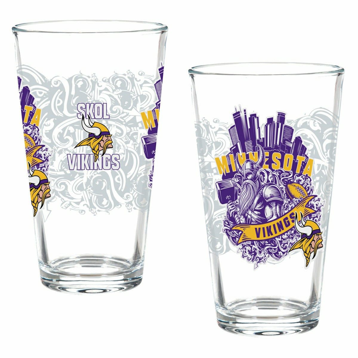 Minnesota Vikings 16oz Glass pint, Set of 2 - NFL Home
