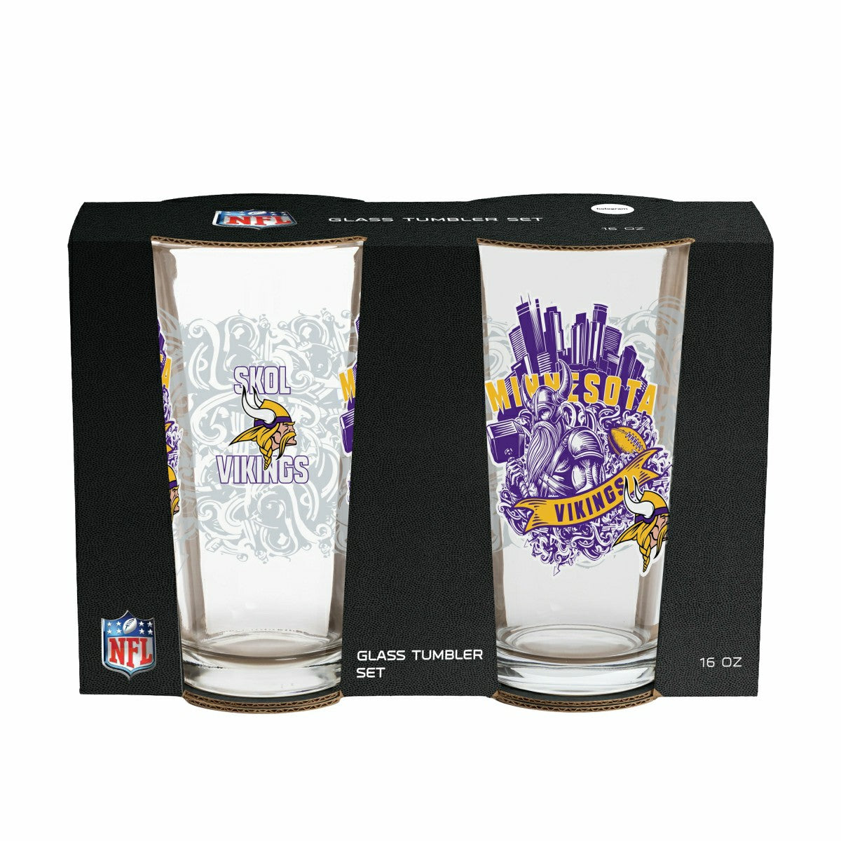 Minnesota Vikings 16oz Glass pint, Set of 2 - NFL Home