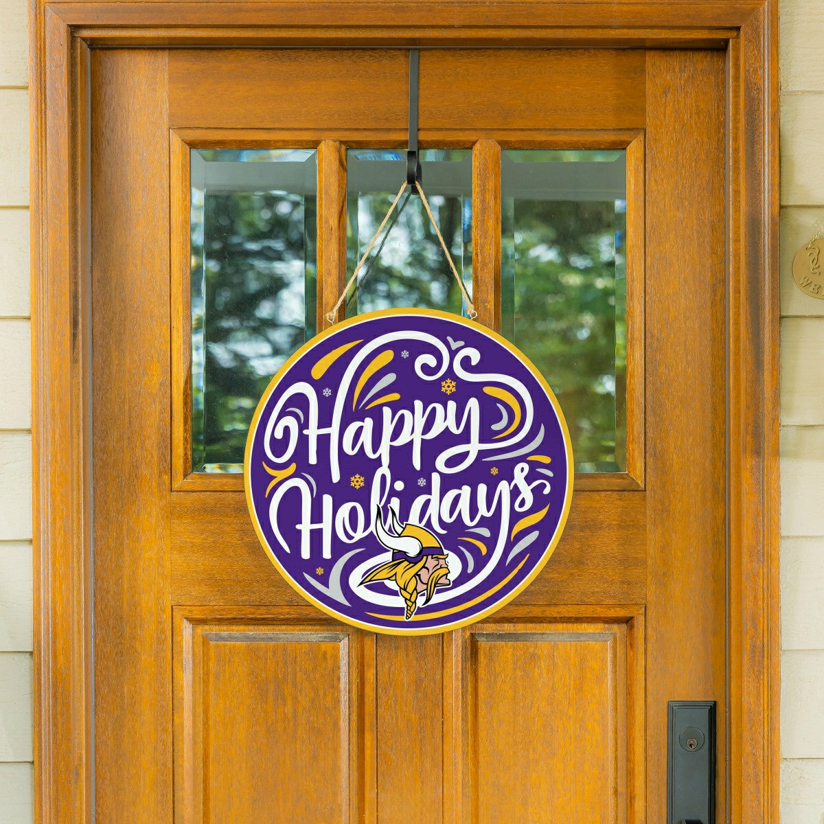 Minnesota Vikings Holiday Round Door Décor with Hanging Rope, 18x18 - NFL Home