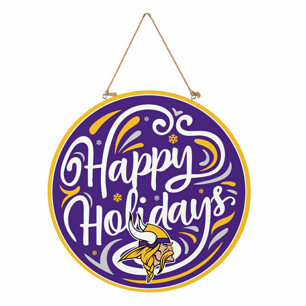 Minnesota Vikings Holiday Round Door Décor with Hanging Rope, 18x18 - NFL Home