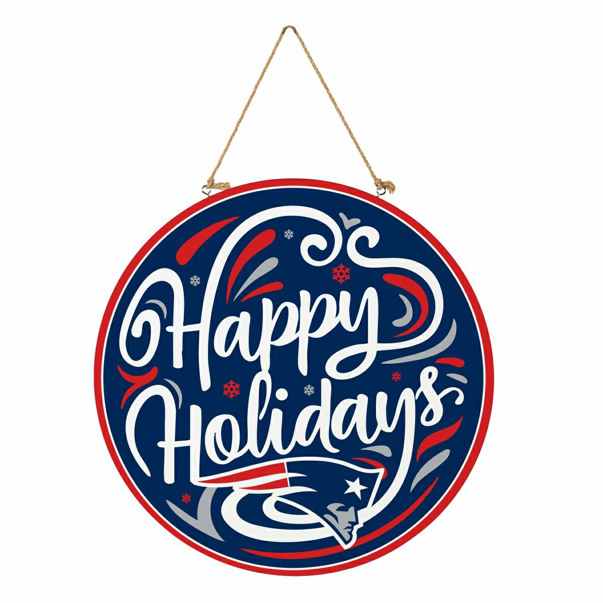 New England Patriots Holiday Round Door Décor with Hanging Rope, 18x18 - NFL Home