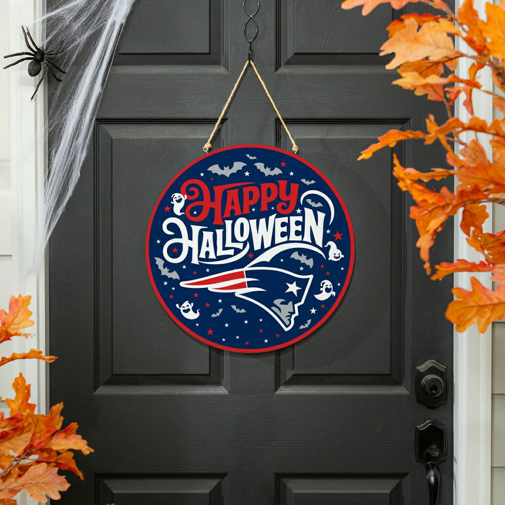 New England Patriots Halloween Round Door Décor with Hanging Rope, 18x - NFL Home