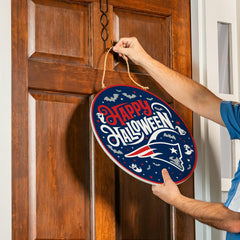 New England Patriots Halloween Round Door Décor with Hanging Rope, 18x - NFL Home