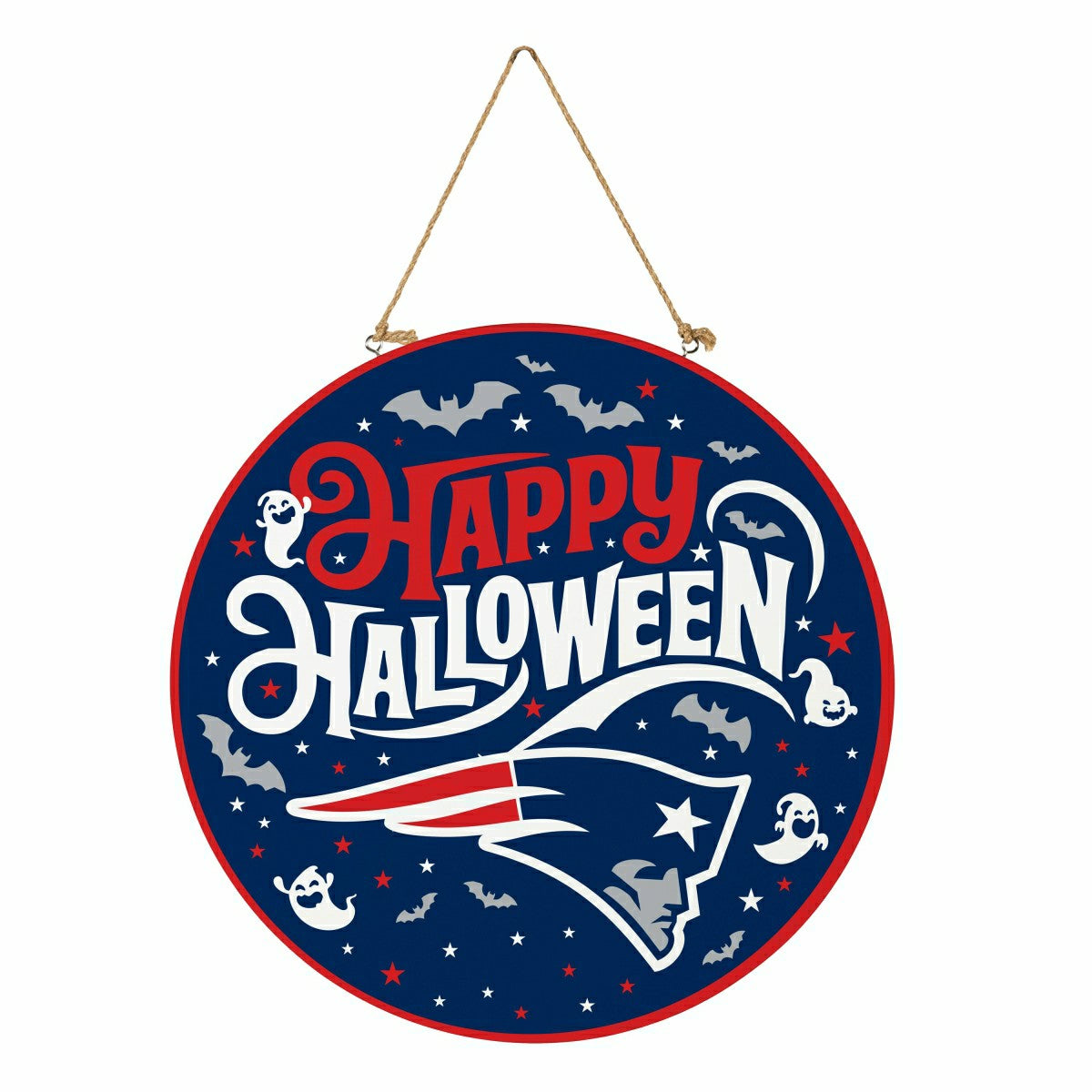 New England Patriots Halloween Round Door Décor with Hanging Rope, 18x - NFL Home