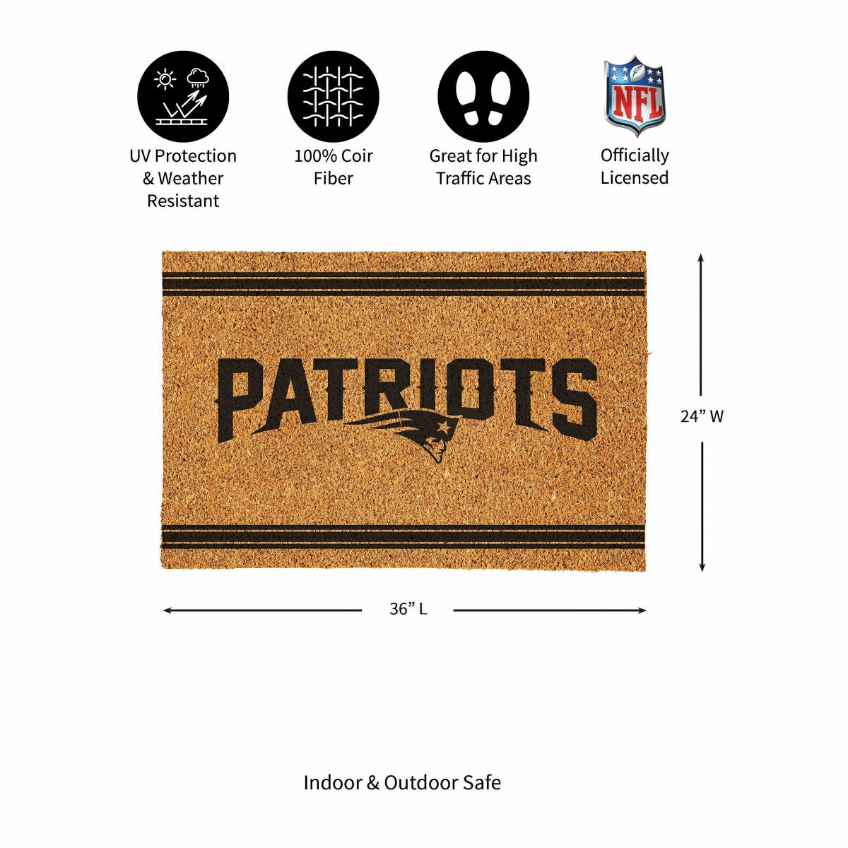 New England Patriots Large One Color Coir Mat, 36"x24" - NFL