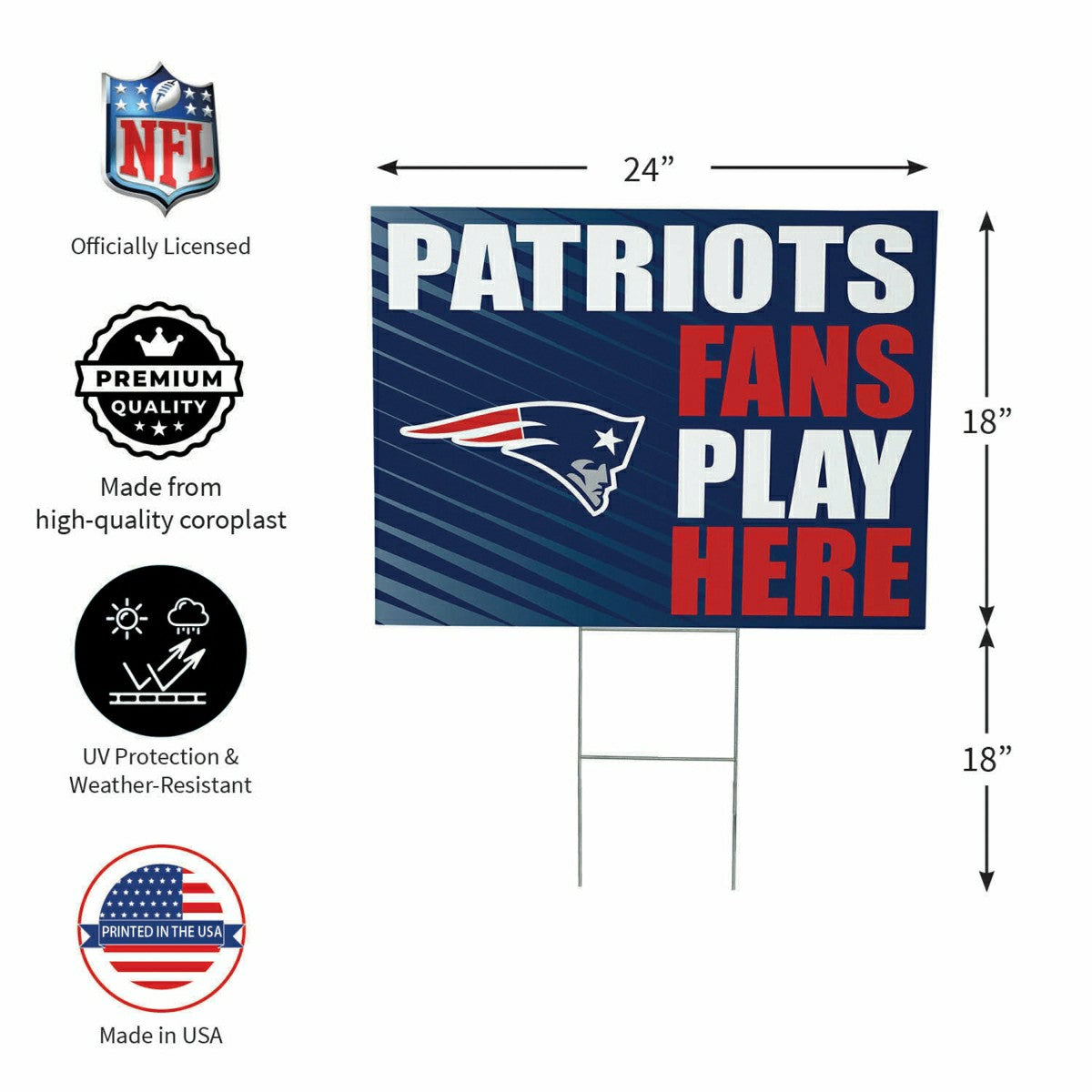 New England Patriots Coroplast Yard Sign "Fans Play Here" - NFL Home