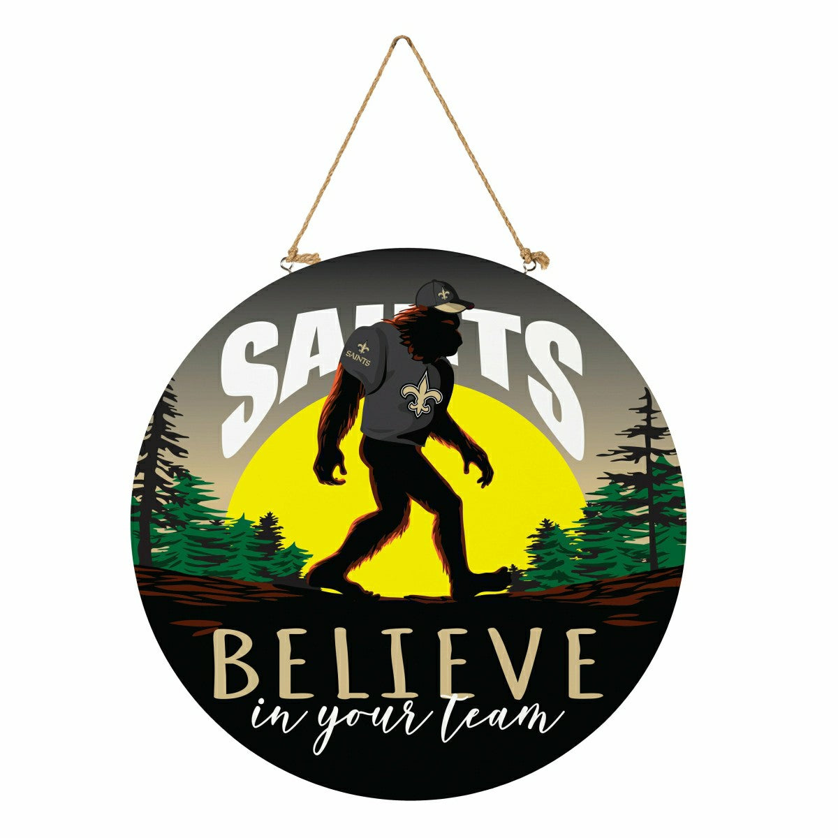 New Orleans Saints Bigfoot Round Door Décor with Hanging Rope, 18x18 - NFL Home