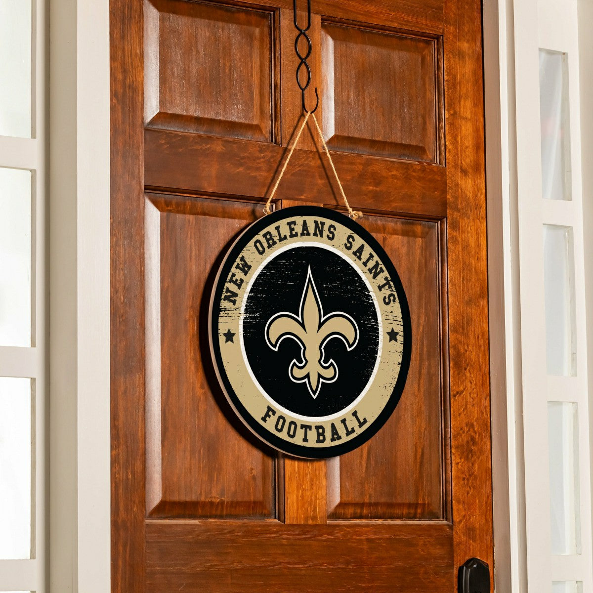 New Orleans Saints Round Door Décor with Hanging Rope, 18x18 - NFL Home