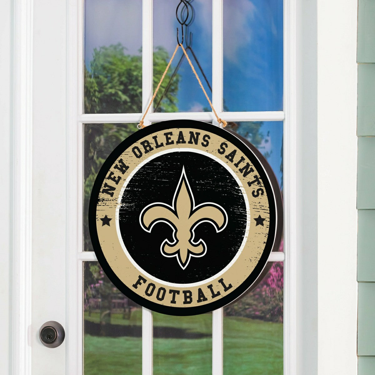New Orleans Saints Round Door Décor with Hanging Rope, 18x18 - NFL Home