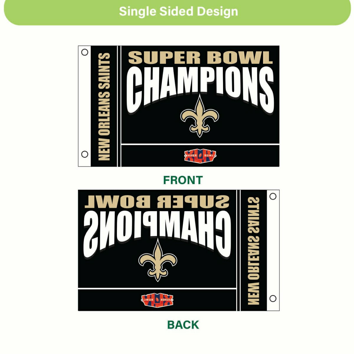 New Orleans Saints Superbowl XLIV Champions Football 3x5 Flag - NFL Home