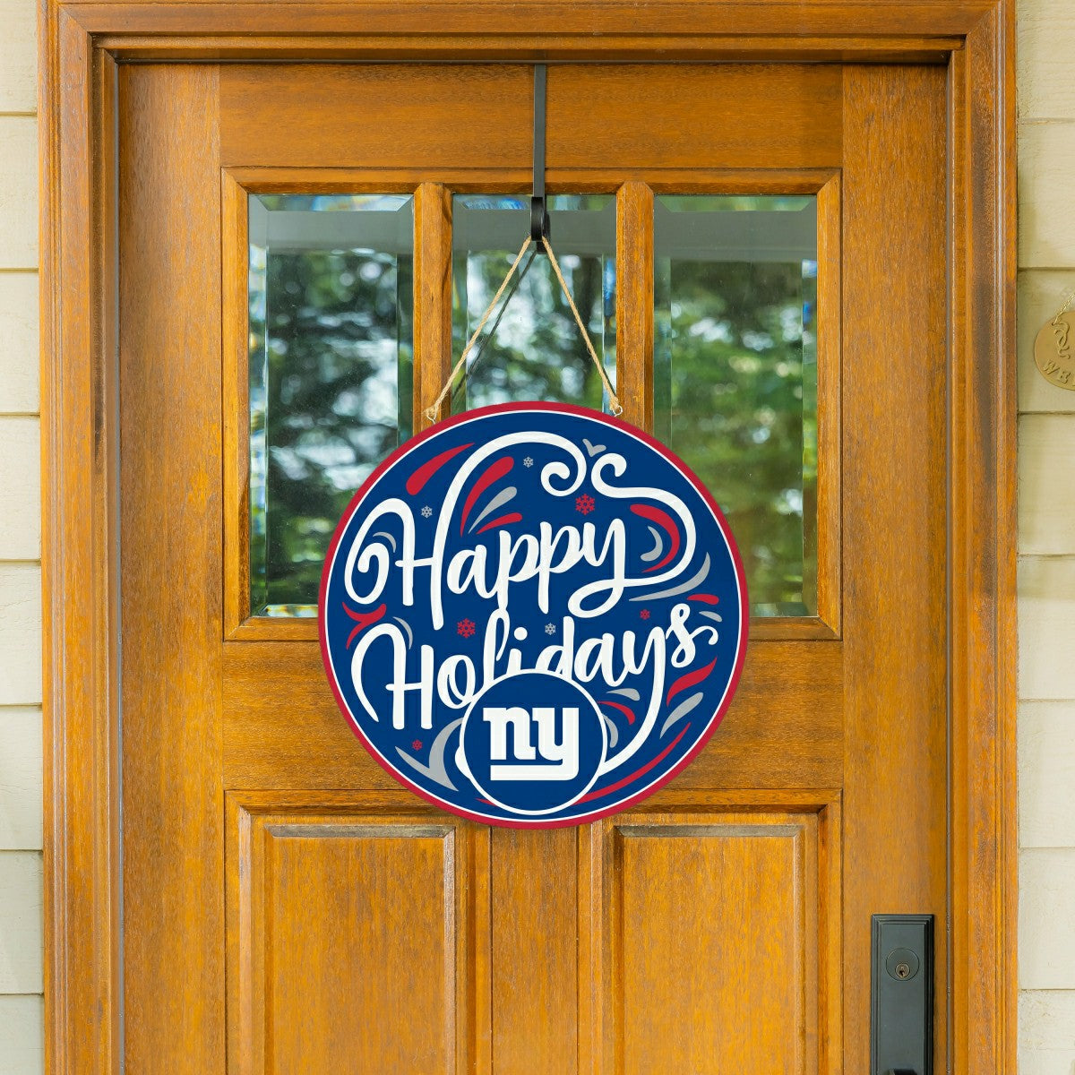 New York Giants Holiday Round Door Décor with Hanging Rope, 18x18 - NFL Home