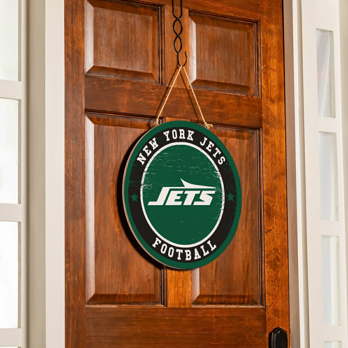New York Jets Round Door Décor with Hanging Rope, 18x18 - NFL Home