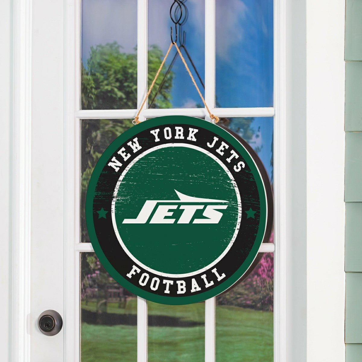 New York Jets Round Door Décor with Hanging Rope, 18x18 - NFL Home