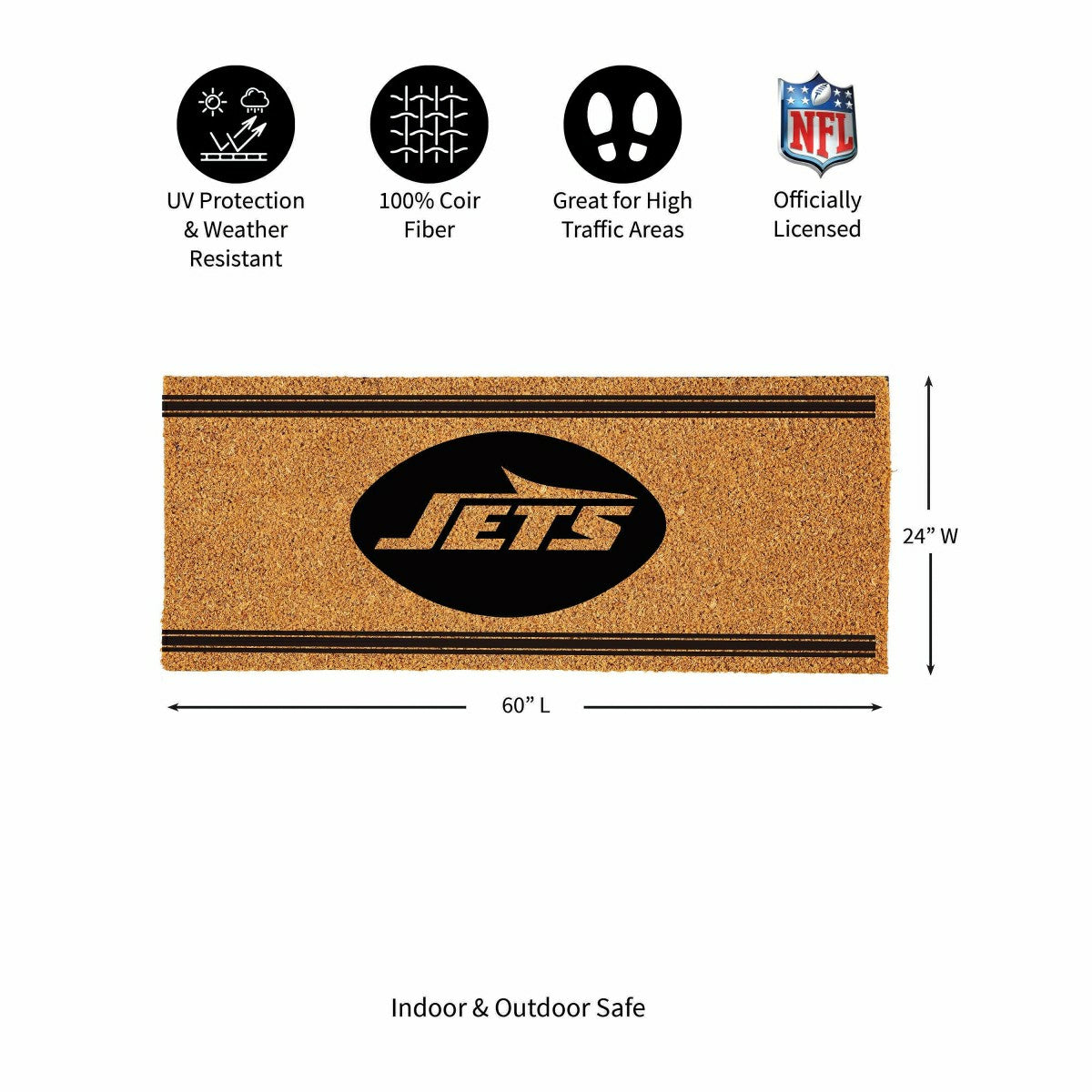 New York Jets Extra Large One Color Coir Mat, 60"x24" - NFL