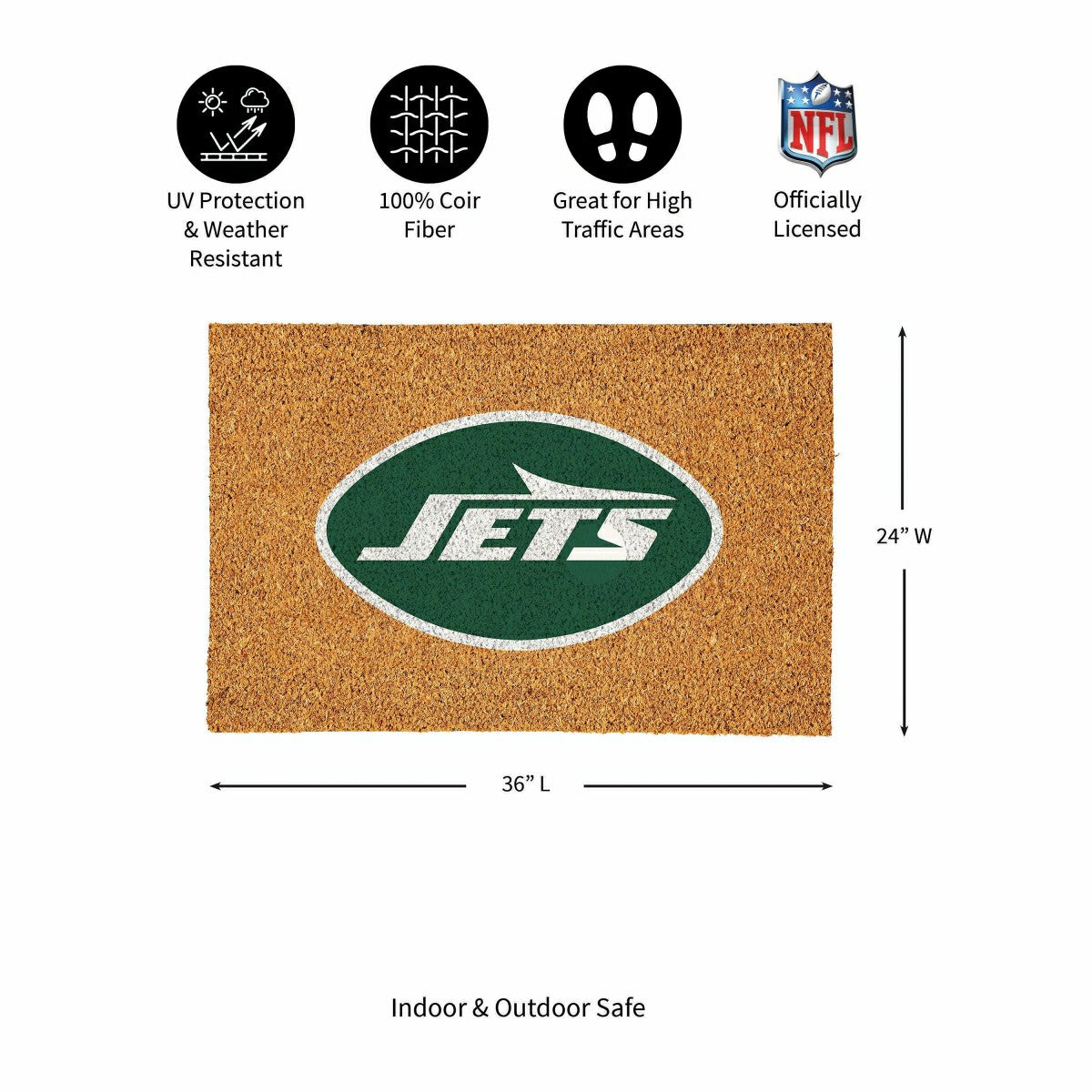 New York Jets Large Full Color Coir Mat, 36"x24" - NFL