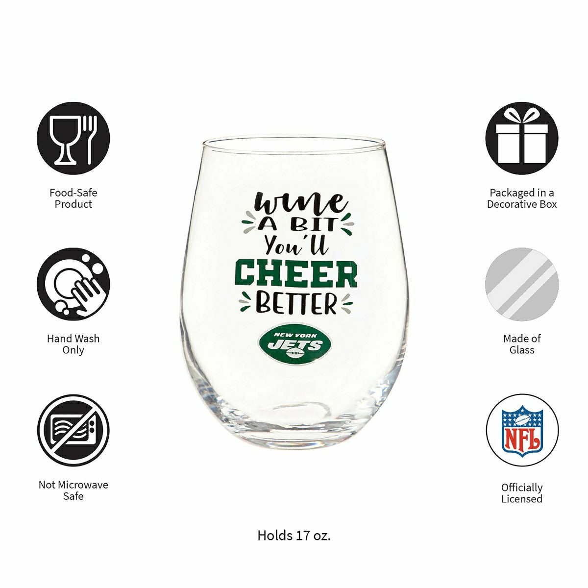 New York Jets, 17oz Boxed Stemless Wine - NFL Home